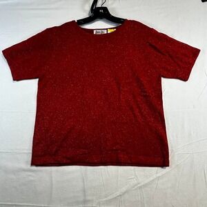 Vintage Ashley Hill Women Red Sparkle Knit Short Sleeve  Top Shirt Size Medium